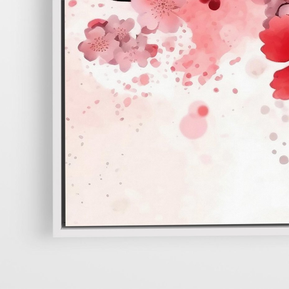 Obraz w ramie 80x80 - Szept Kwitnącej Wiśni - japoński parasol, liście - rama biała