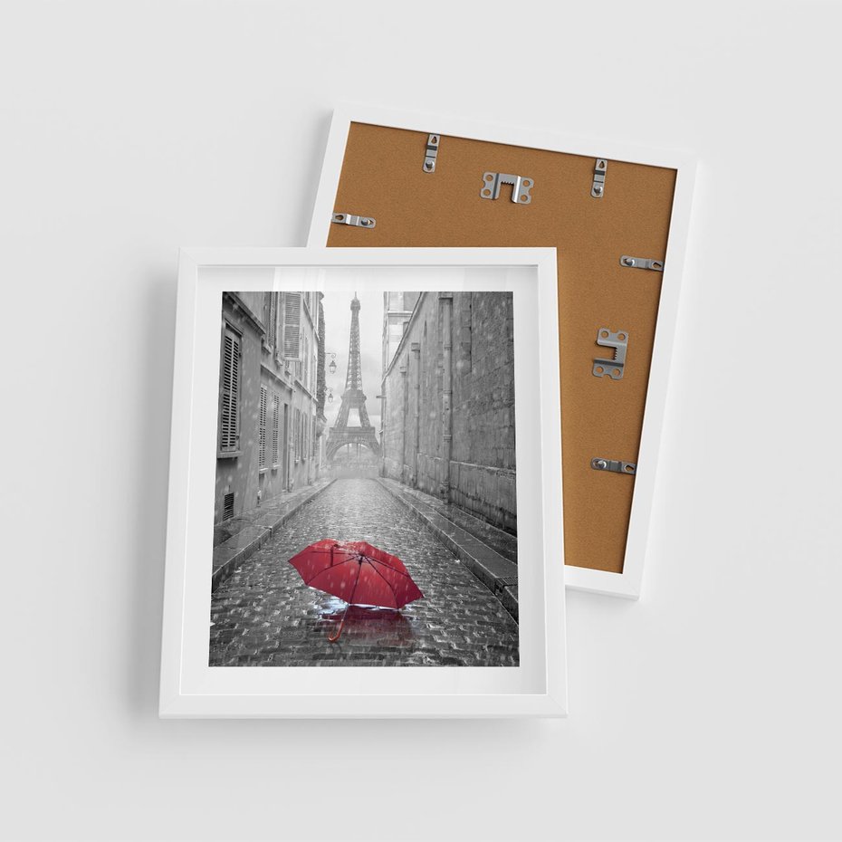 Plakat w ramie 40x50 - Kolorowy parasol w Paryżu - Paryż, parasol - rama biała