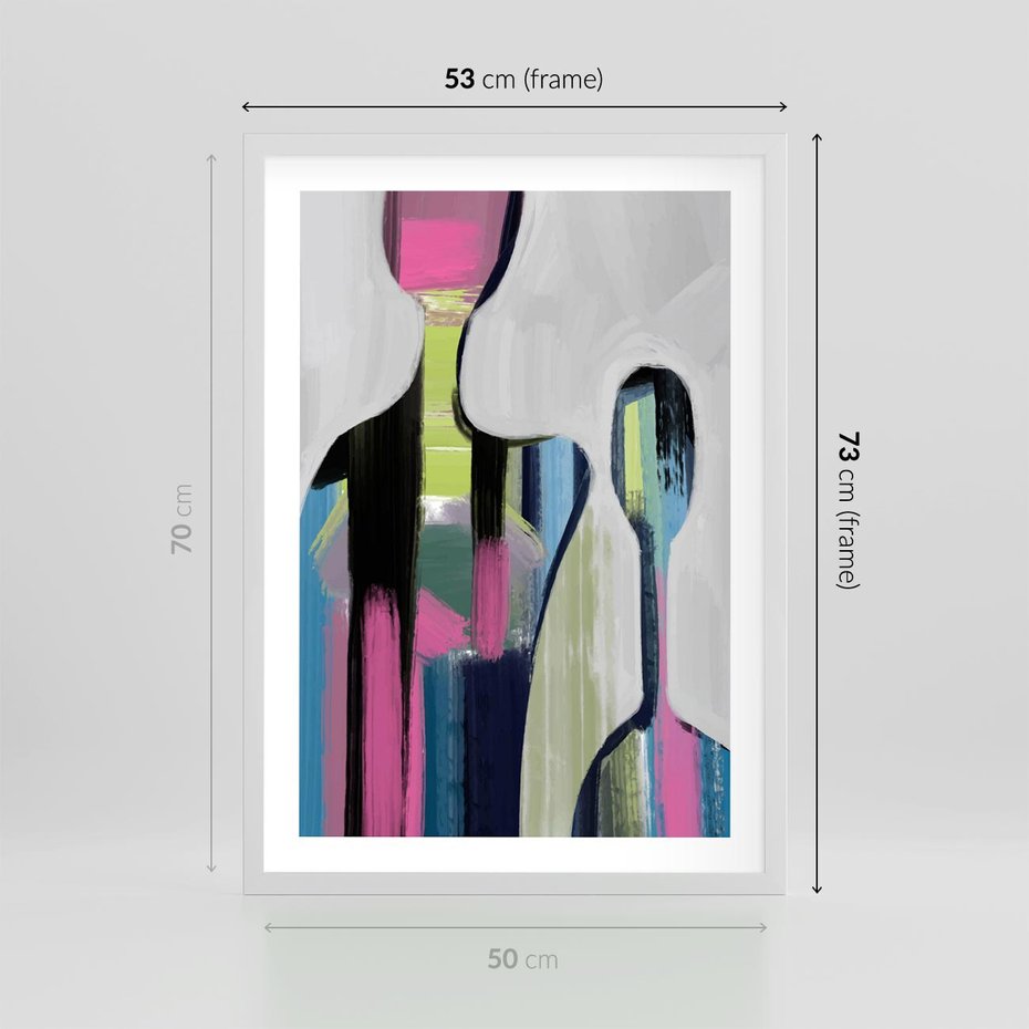 Plakat w ramie 50x70 - Wnętrza Kształtów - abstrakcyjna sztuka, nowoczesny obraz - rama biała