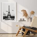 Plakat w ramie 50x70 - Wieża Eiffla - czarno białe zdjecie, wieża eiffla - rama biała