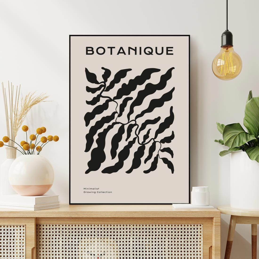 Obraz w ramie 70x100 - Księga Odbić - abstrakcyjne liśćie, roślinne motywy - rama czarna