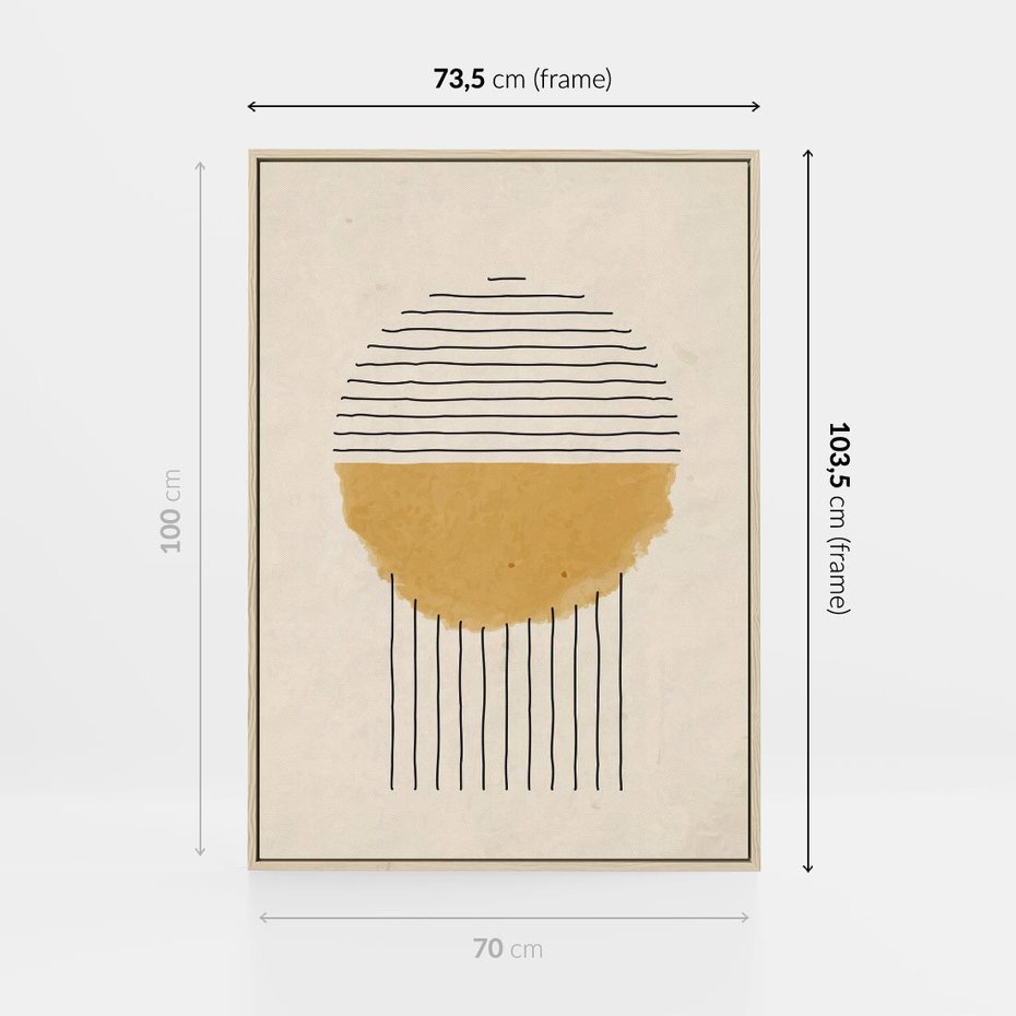 Obraz w ramie 70x100 - Podróżne Kreski - akwarelowa plama, geometryczne szkicowane kształty - rama drewno
