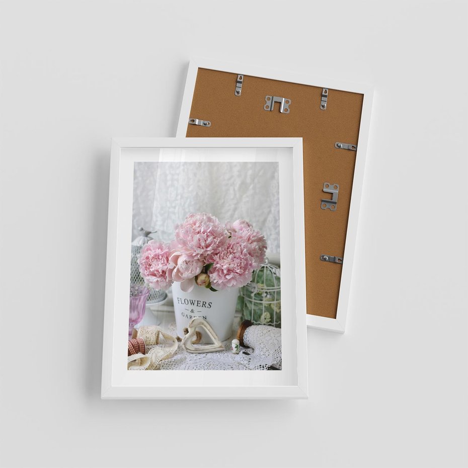Plakat w ramie 30x40 - Miłość w powietrzu - kwiaty, romantyczne - rama biała