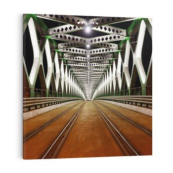 Obraz na płótnie 50x50 - Most kolejowy w nocy - most, kolej