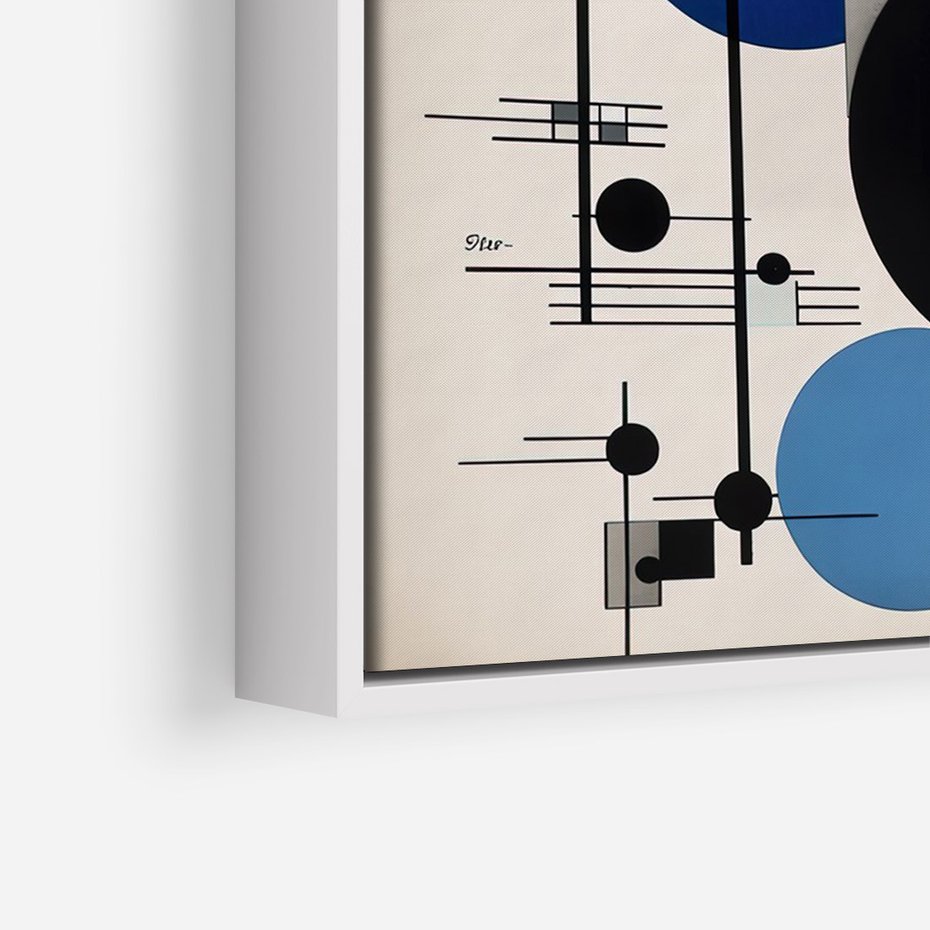 Obraz w ramie 70x100 - Rozkwitające Wibracje Wyobraźni - abstrakcyjna geometryczna kompozycja, koła linie - rama biała