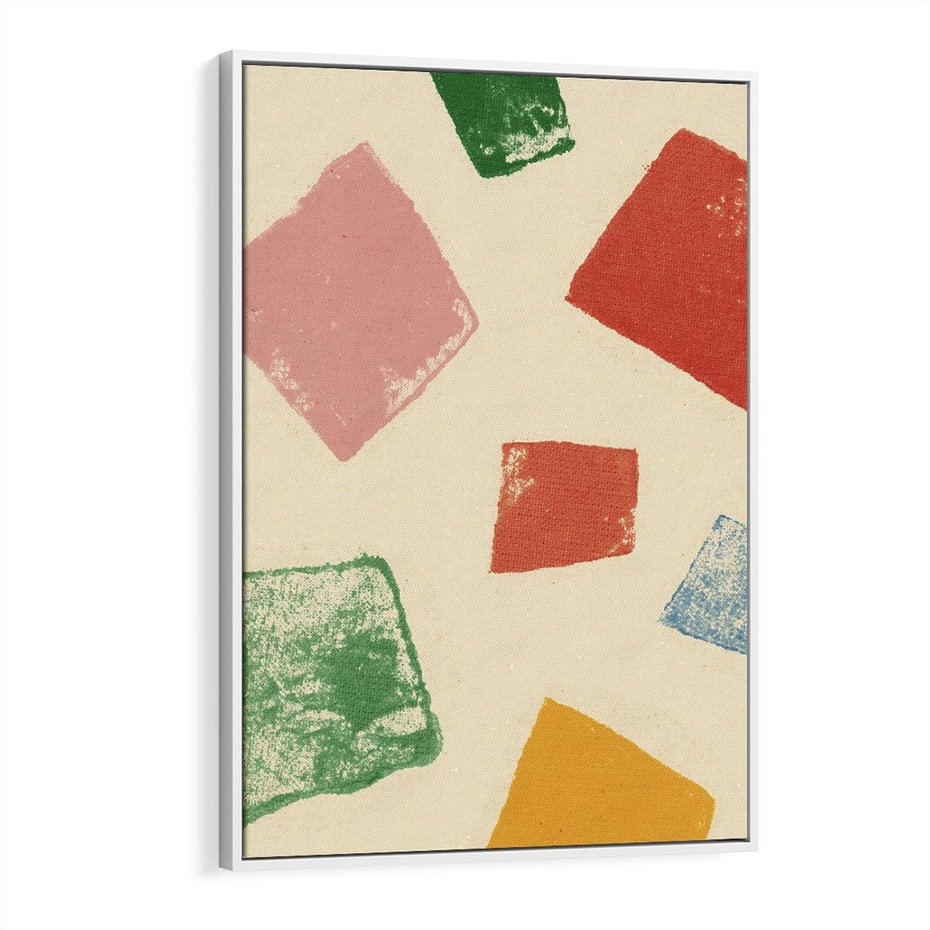 Obraz w ramie 70x100 - Tęczowe Rytmy - kolorowe tęczowe kwadraty, wesoły kolaż - rama biała