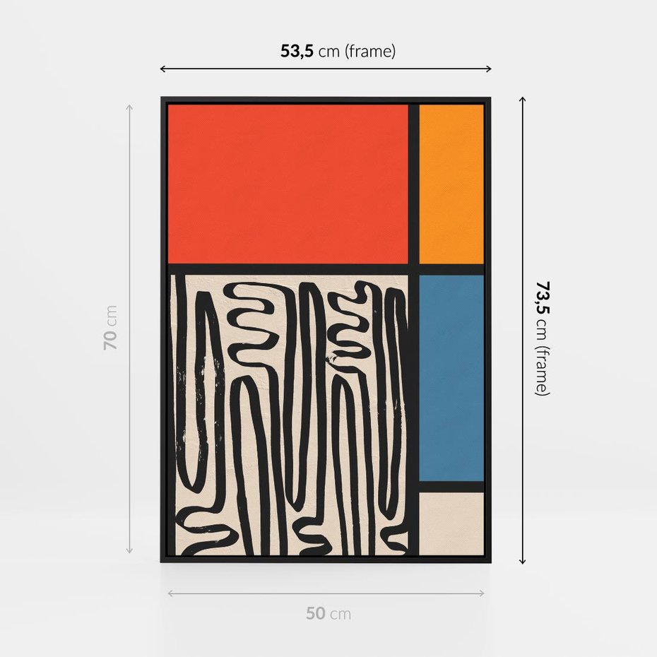 Obraz w ramie 50x70 - Podróżne Wibracje Serca - abstrakcyjny obraz, proste linie - rama czarna