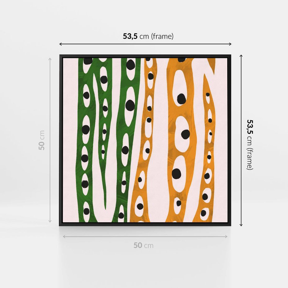 Obraz w ramie 50x50 - Migocące Zmaganie - abstrakcyjny obraz, dziwne kształty - rama czarna