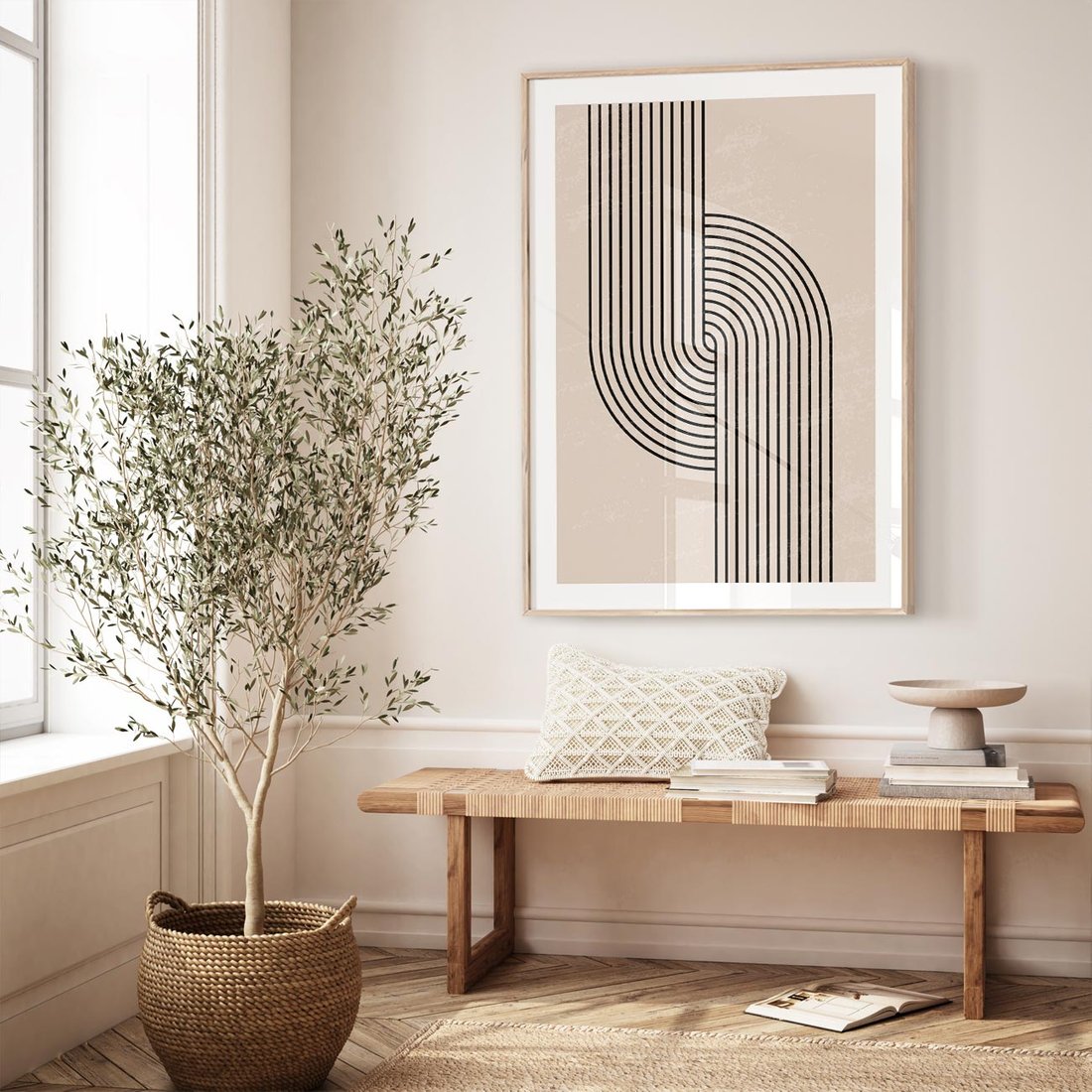 Plakat w ramie 30x40 - Puls Abstrakcji - abstrakcyjne linie, geometria - rama drewno