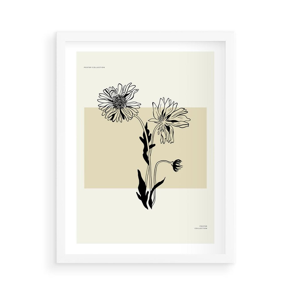 Plakat w ramie 50x70 - Kwiatowe Płótno - kwiaty, typografia - rama biała