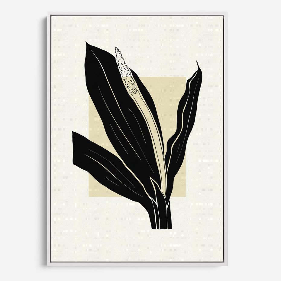 Obraz w ramie 80x120 - Harmonia liści - minimalistyczny obraz, szkic - rama biała