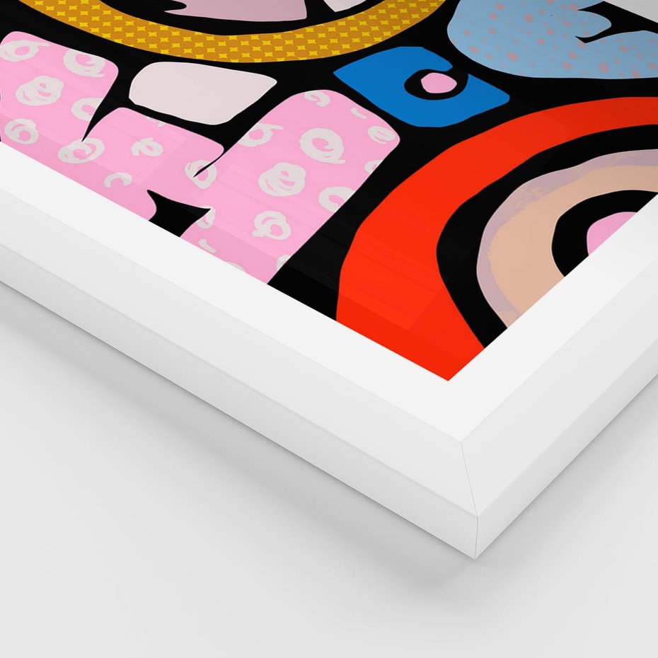 Plakat w ramie 50x70 - Kolory Komiksu - abstrakcyjne formy, komiksowy styl - rama biała