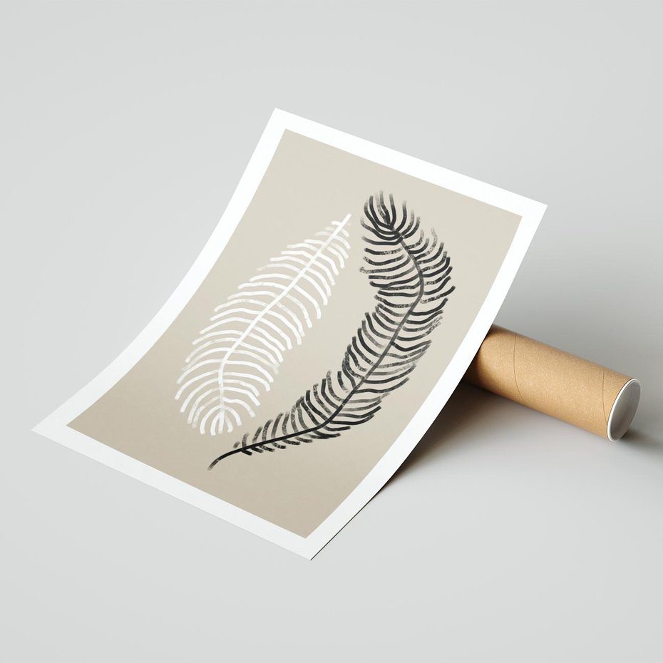 Plakat bez ramy 21x30 - Spleciona Harmonia - sztuka nowoczesna, białe i czarne pióro