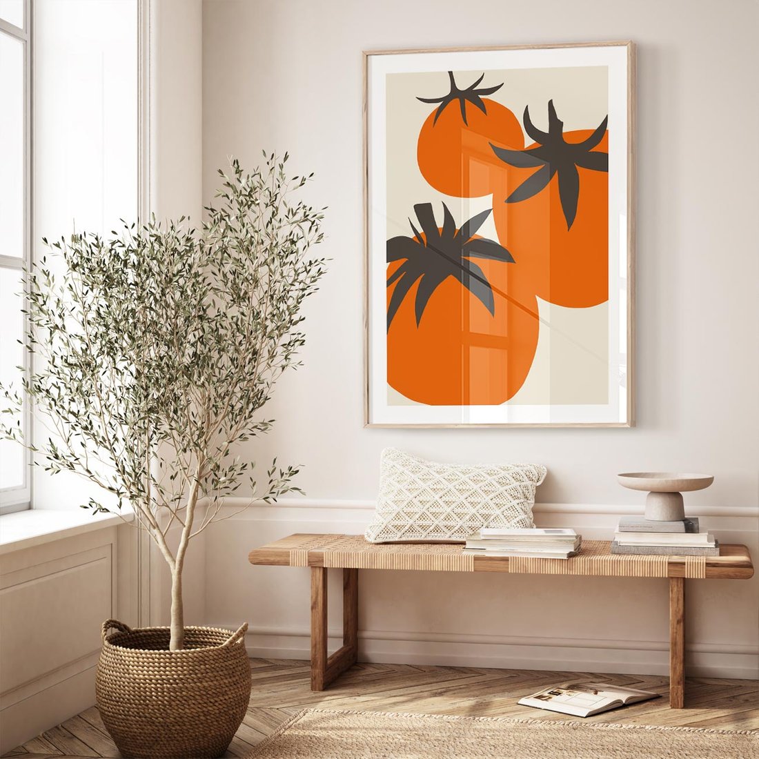 Plakat w ramie 40x50 - Jadalne Kształty - nowoczesny plakat do kuchni, pomidory - rama drewno