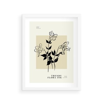 Plakat w ramie 30x40 - Malowane szkicowe tęsknoty - kwiaty, typografia - rama biała