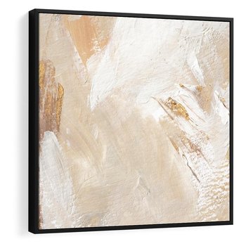 Obraz w ramie 50x50 - Elegancja w Złocistym Chaosie - złoto beż, abstrakcja - rama czarna