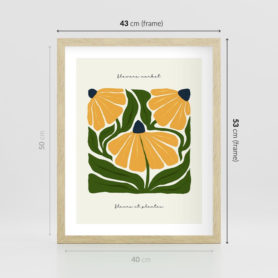 Plakat w ramie 40x50 - Kreatywne Wibracje - sztuka nowoczesna, kolorowe kwiaty - rama drewno