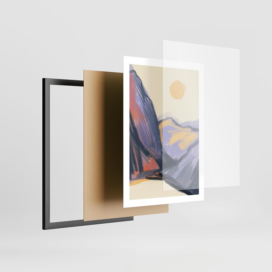 Plakat w ramie 50x70 - Ponad Szczytami - pastelowy krajobraz, nowoczesny plakat - rama czarna