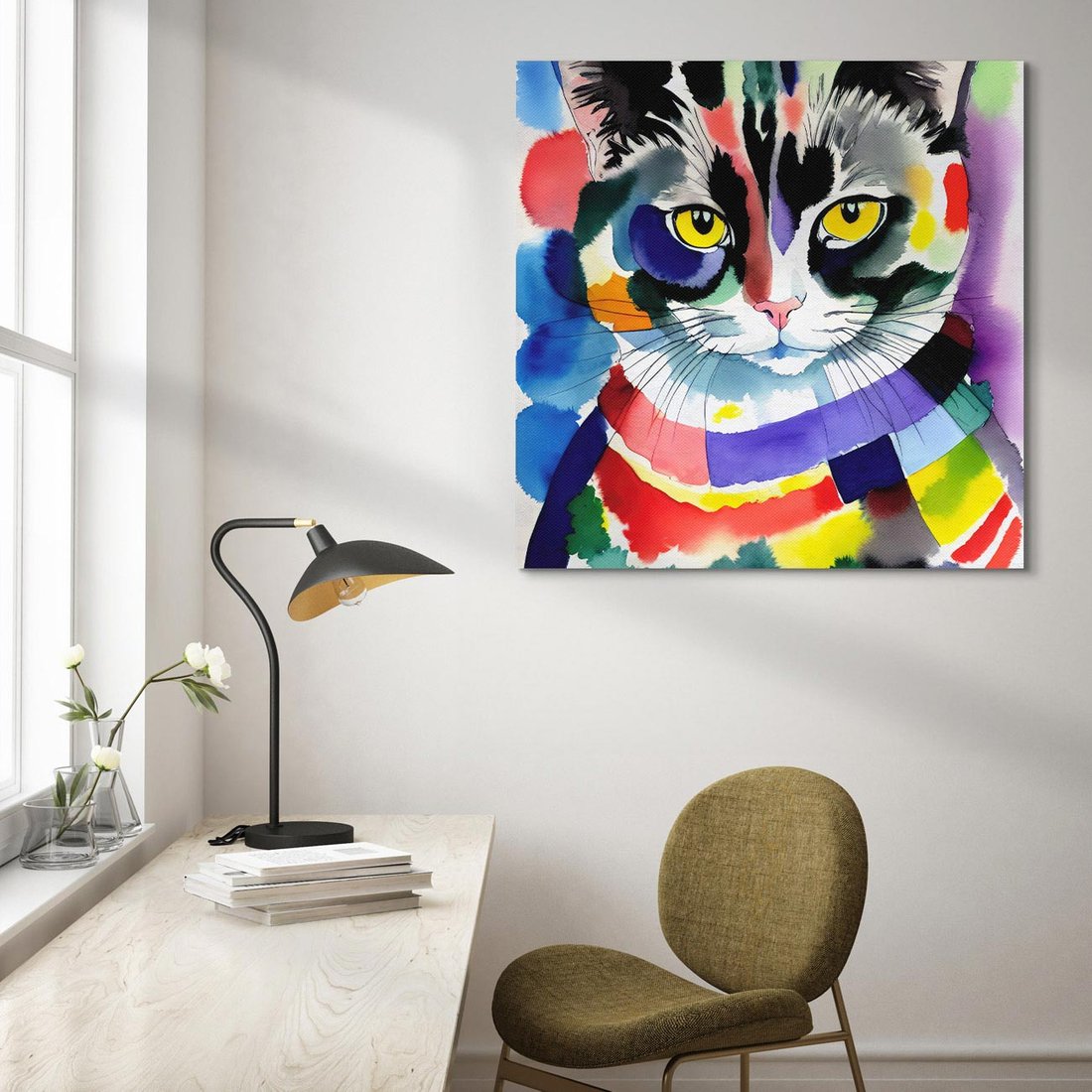 Obraz na płótnie 60x60 - Koci Przyjaciel - abstrakcyjny obraz, akwarela