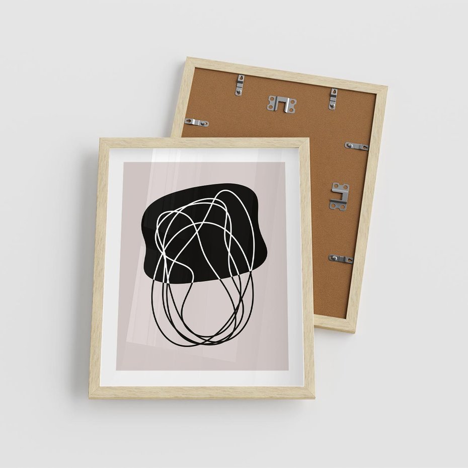 Plakat w ramie 40x50 - Abstrakcyjne Harmonie - abstrakcyjne szkicowane linie, minimalizm - rama drewno