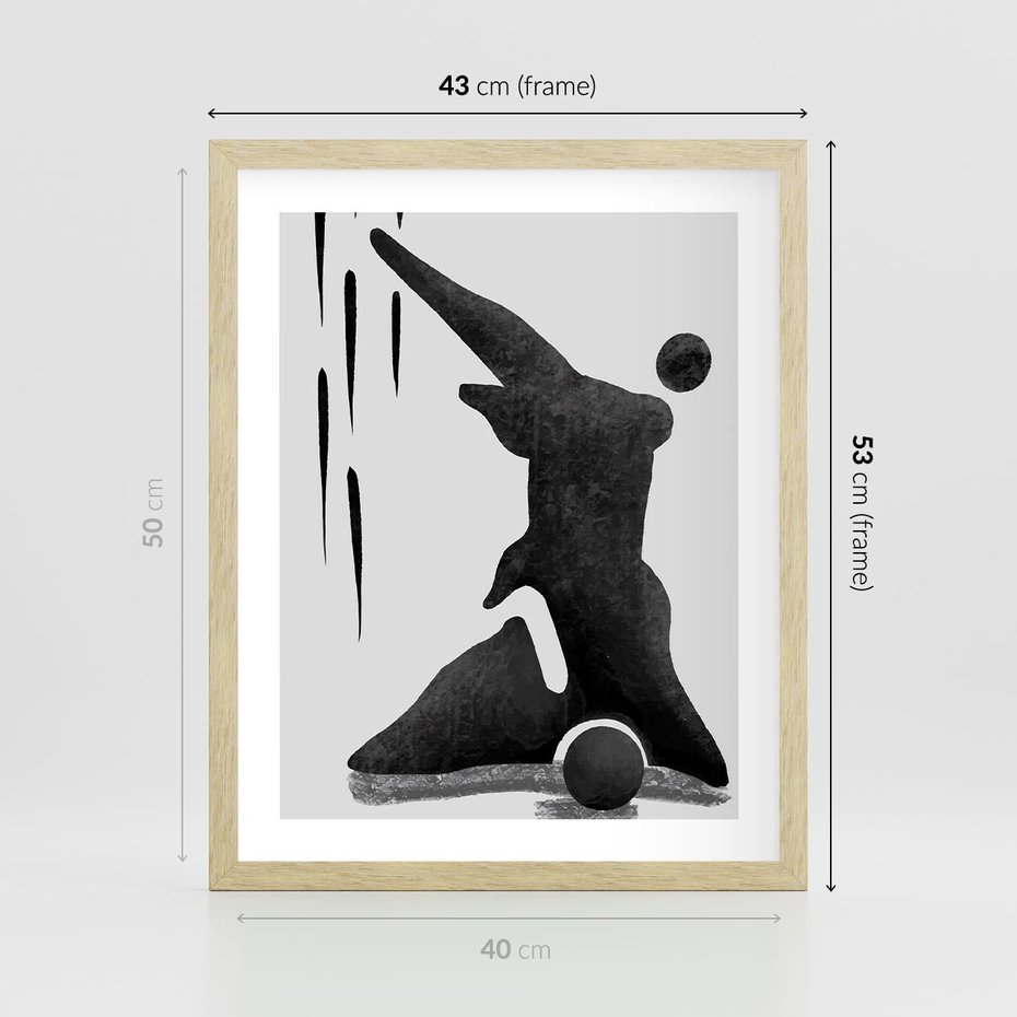 Plakat w ramie 40x50 - Czarno-Biała Grafika Postaci - nowoczesna grafika, plakat - rama drewno