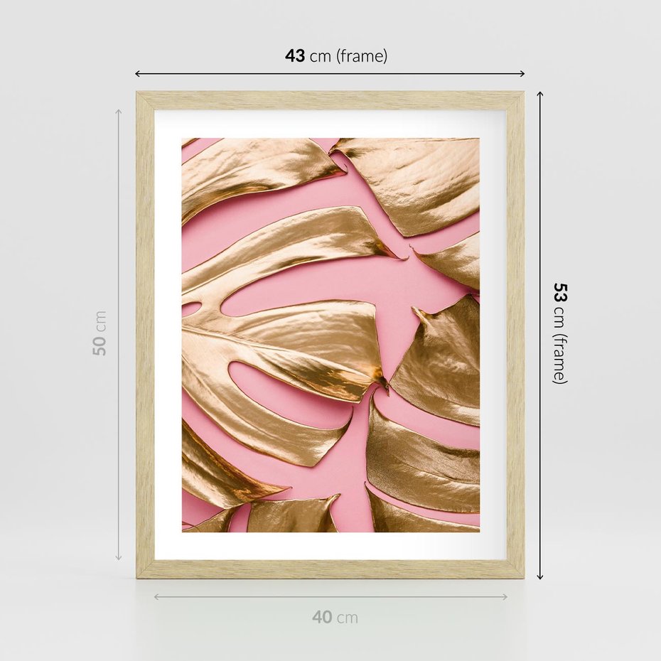 Plakat w ramie 40x50 - Przyjemność w Naturze - złote, liście - rama drewno