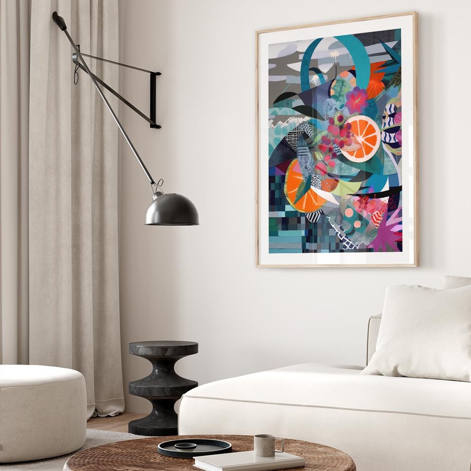 Plakat w ramie 30x40 - Migocące Widoki Harmonii - abstrakcyjny obraz, jak picasso - rama drewno