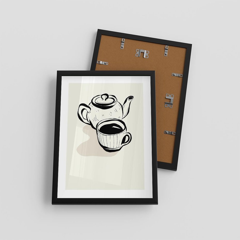 Plakat w ramie 30x40 - Kawa w Minimalistycznym Szkicu - grafika, szkic - rama czarna