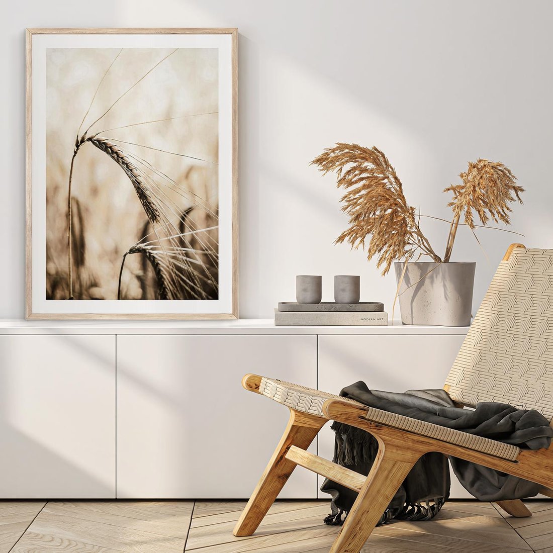 Plakat w ramie 30x40 - Źdźbło Pszenicy: Blisko Natury - źdźbło pszenicy, pszenica - rama drewno