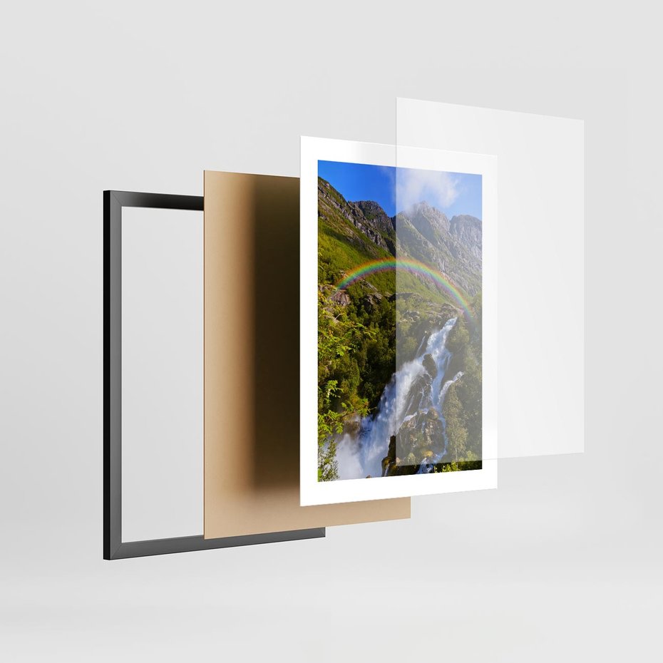 Plakat w ramie 30x40 - Tęczowe góry - harmonia kolorów - tęcza, góry - rama czarna