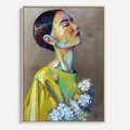 Obraz w ramie 70x100 - W Żółtej Sukience - olejny abstrakcyjny obraz, portret kobiety w żółtej sukience - rama drewno