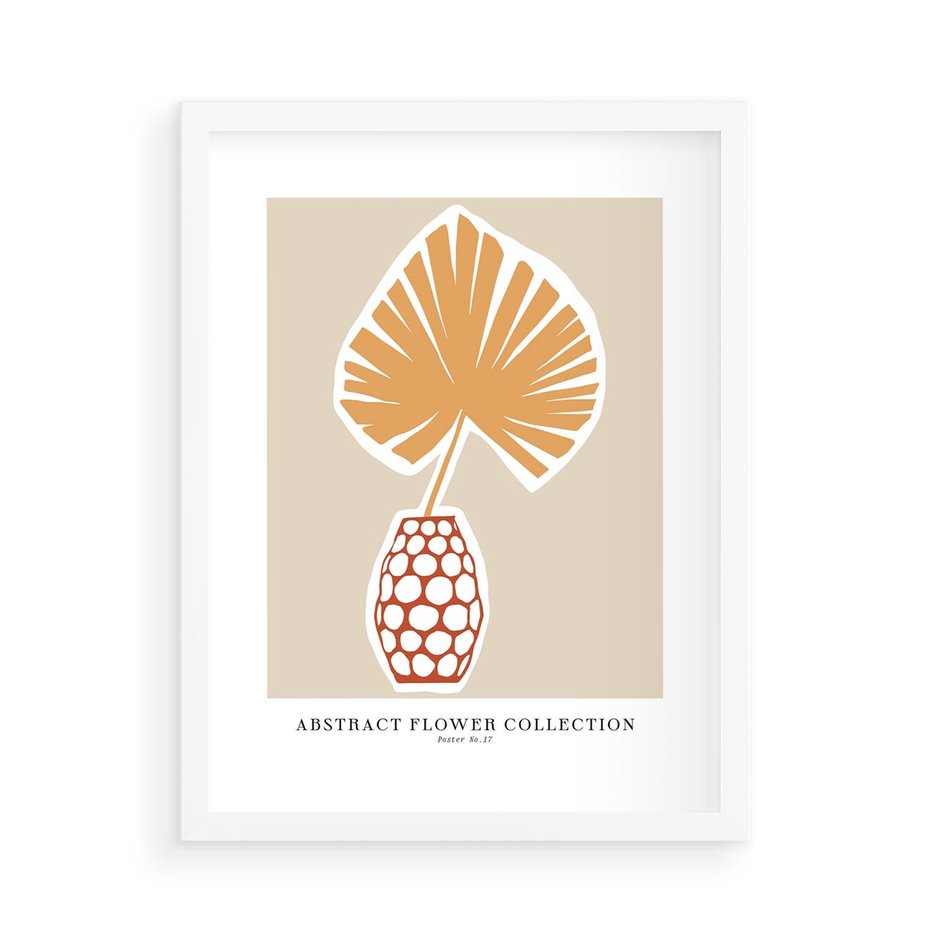 Plakat w ramie 50x70 - Kwiatowa Kreatywność - tropikalny liść w wazonie, typografia - rama biała