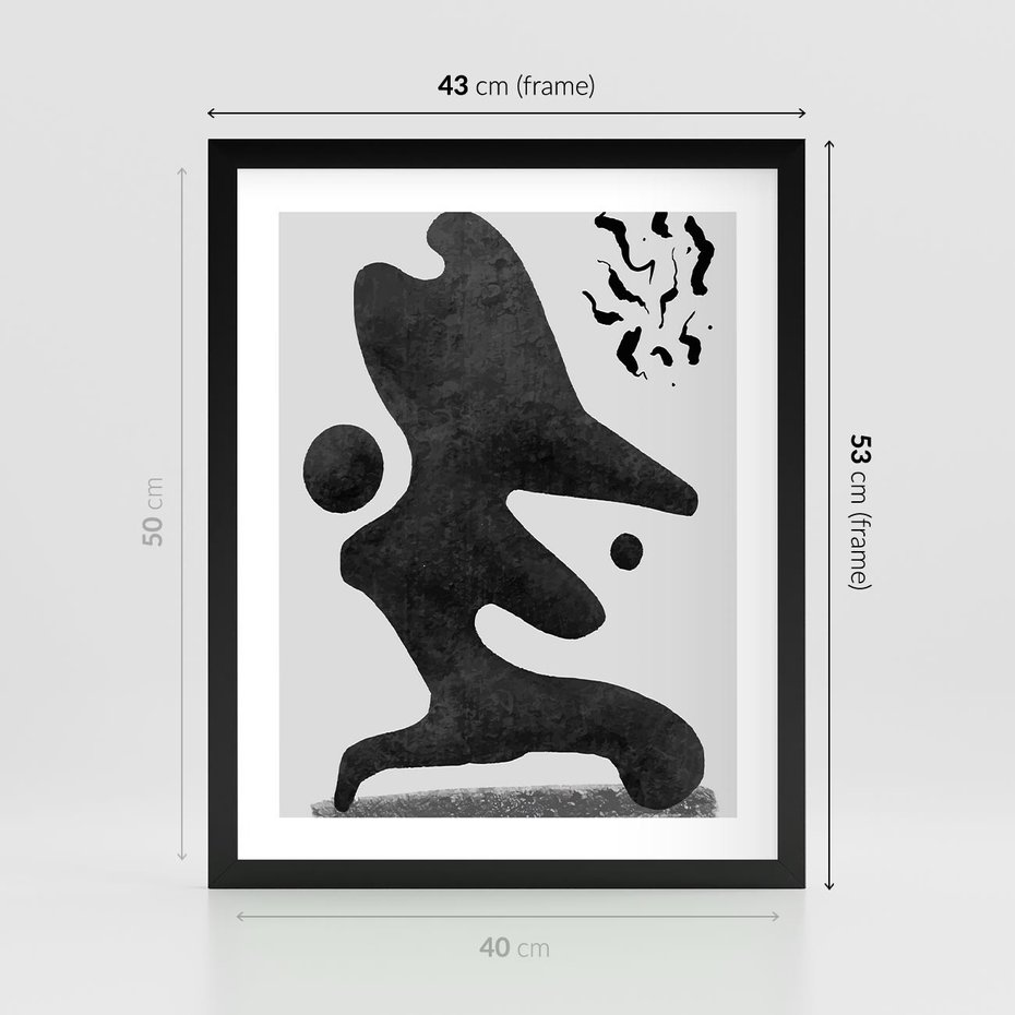 Plakat w ramie 40x50 - Abstrakcja w Monochromii - nowoczesna grafika, abstrakcja - rama czarna