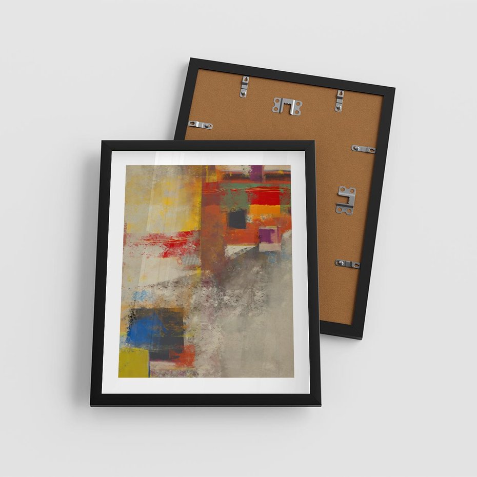 Plakat w ramie 40x50 - Abstrakcja olejna - kształty i kolory - abstrakcja, olejna - rama czarna