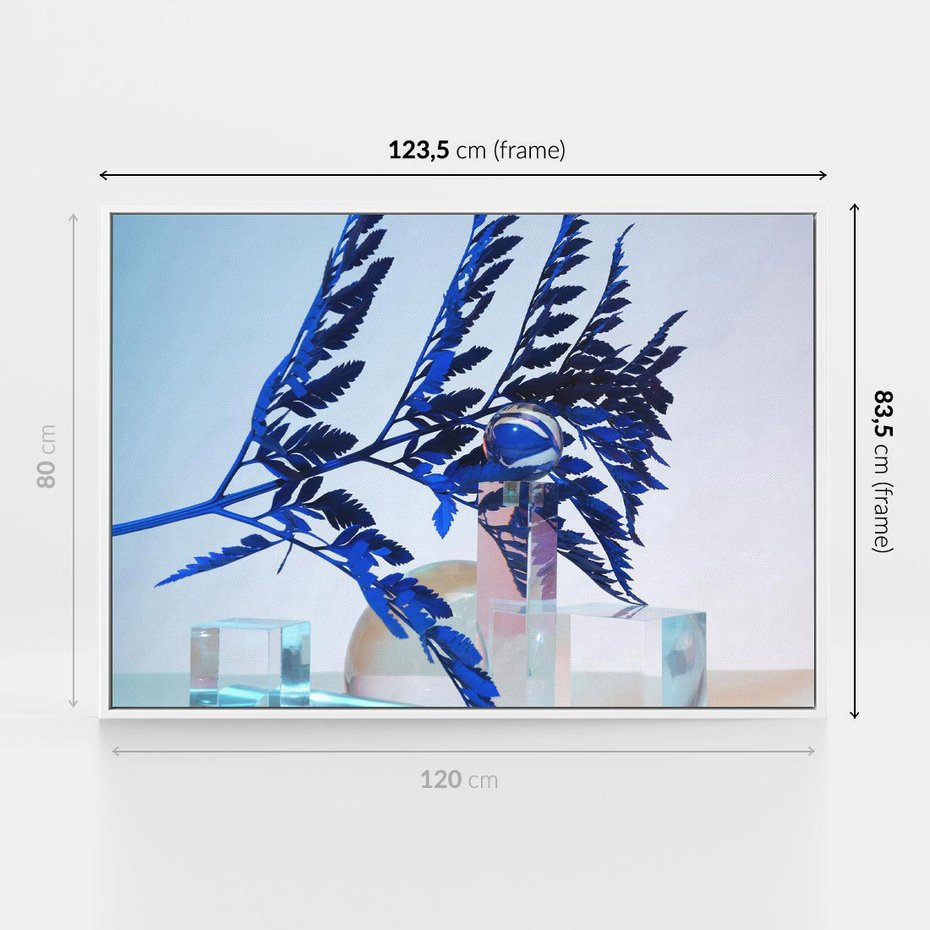 Obraz w ramie 120x80 - Intensywny Kolor Natury - liście, kobalt - rama biała