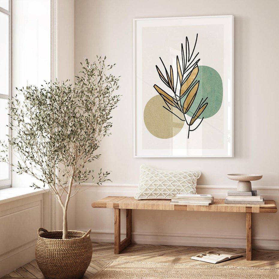 Plakat bez ramy 21x30 - Migocące Ścieżki Wizji - abstrakcyjny obraz boho, liście