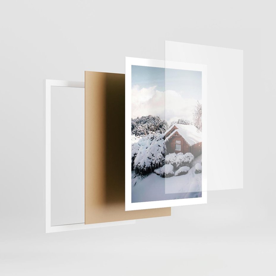 Plakat w ramie 50x70 - Zimowa Idylla w Górach - zima w górach, ośnieżone góry - rama biała