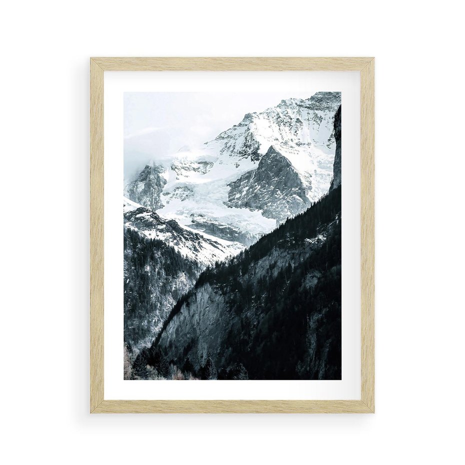 Plakat w ramie 40x50 - Góry w Zimowym Uścisku - góry, ośnieżone szczyty - rama drewno
