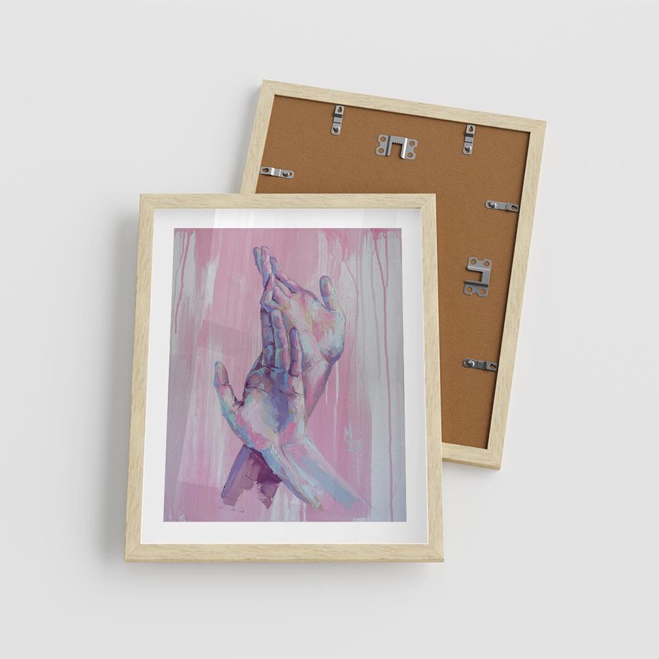 Plakat w ramie 40x50 - Splecione - obraz olejny, pastelowe kolory - rama drewno