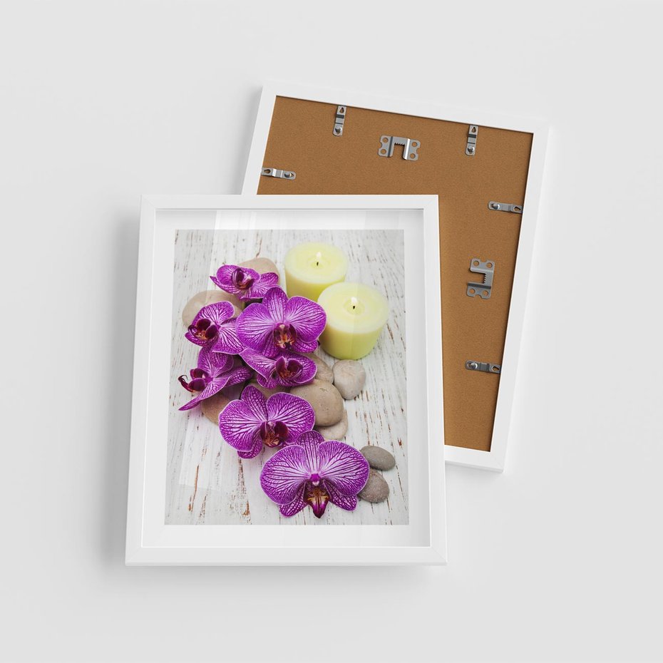 Plakat w ramie 40x50 - Relaksujące spa w otoczeniu orchidei - spa, świece - rama biała