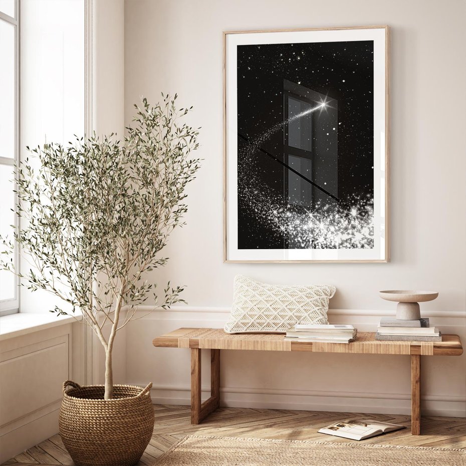 Plakat w ramie 40x50 - Kometa wśród gwiazd - kometa, gwiazdy - rama drewno
