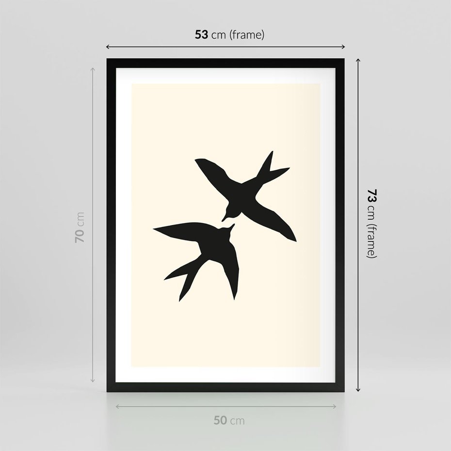 Plakat w ramie 50x70 - Kreatywne Echa - jaskółki, minimalizm - rama czarna