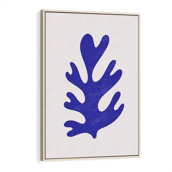 Obraz w ramie 50x70 - Przenikająca Struktura - boho plakat, niebieski liść w intensywnym kolorze - rama drewno