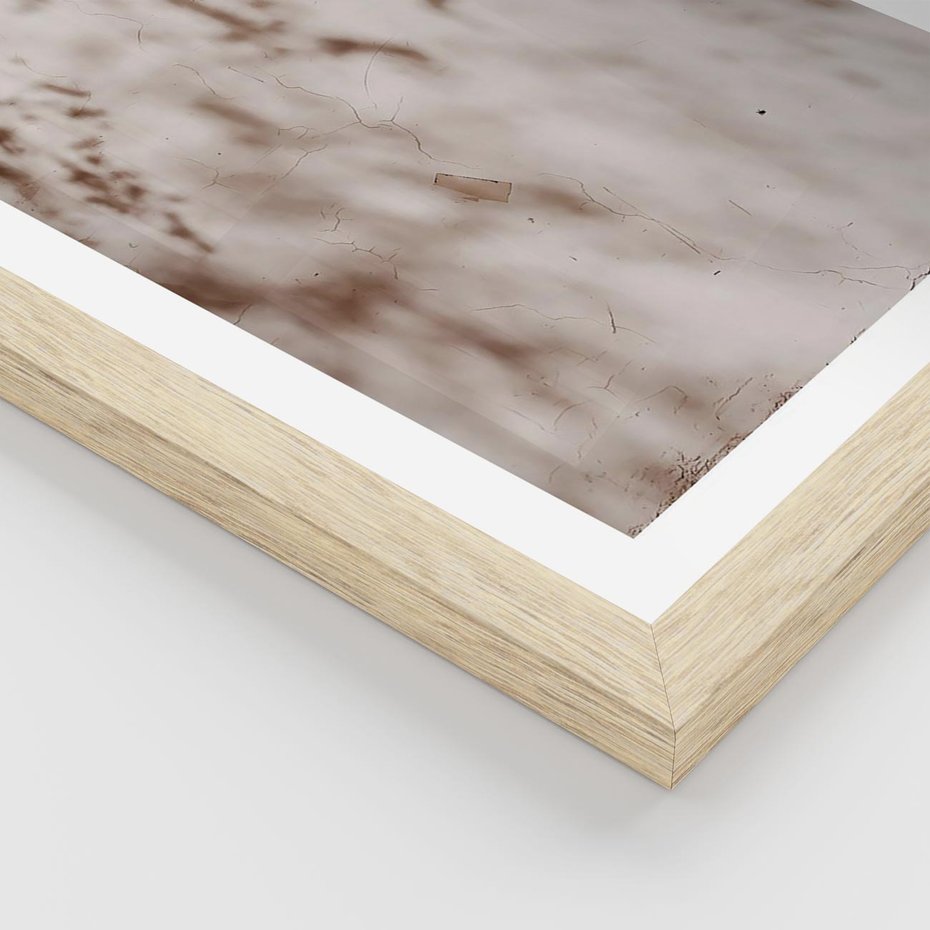 Plakat w ramie 50x70 - Cień Gałęzi - beżowa ściana, cień gałęzi - rama drewno