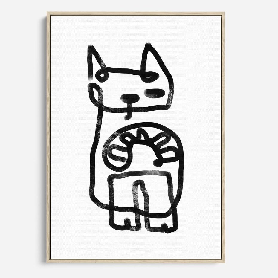 Obraz w ramie 50x70 - Portret Kociej Duszy - szkic kota, prymitywizm - rama drewno