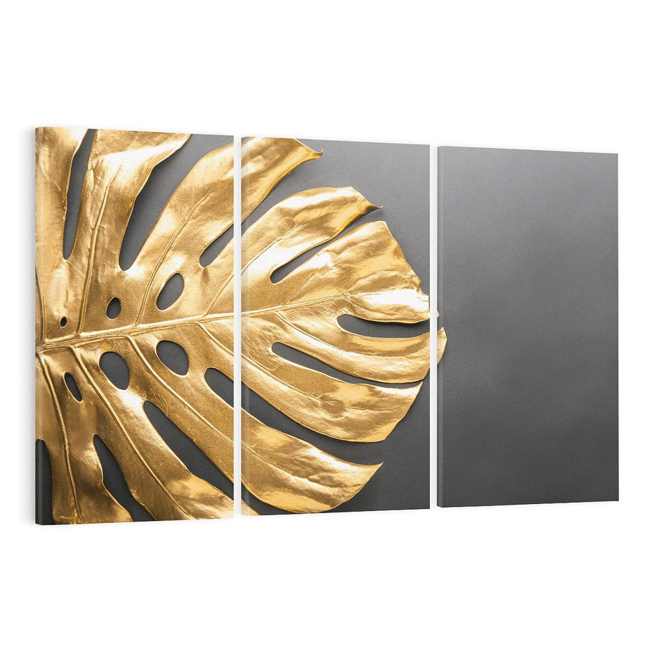 Obraz na płótnie 120x80 - Złoty Liść Monstera - złoty, liść