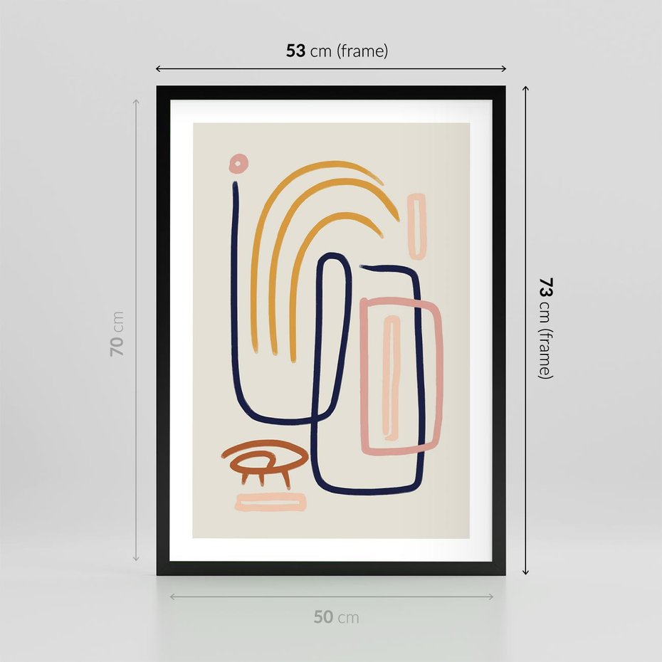 Plakat w ramie 50x70 - Abstrakcyjne Mrugnięcie - abstrakcja w stylu picasso, beżowe tło - rama czarna