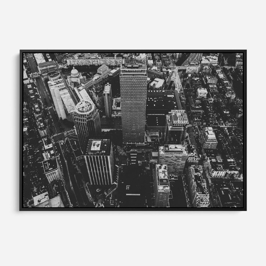 Obraz w ramie 100x70 - Kontrastujące miasto - miasto, biało - rama czarna
