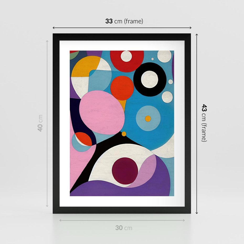 Plakat w ramie 30x40 - Kolorowe Ulotności - abstrakcyjny obraz olejny, żywe kolory - rama czarna