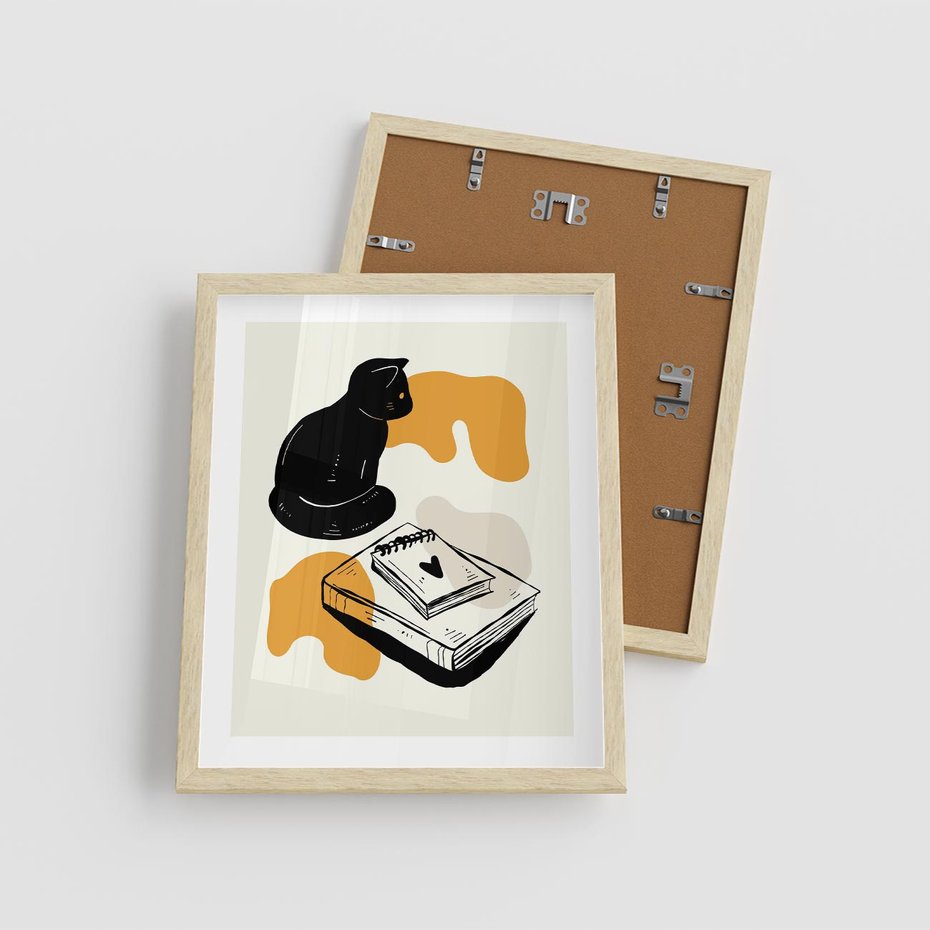 Plakat w ramie 40x50 - Nowoczesny Kot - grafika, kot - rama drewno